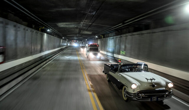 Vehicles use the Tunel de Oriente (Oriente Tunnel), in Medellin, Colombia, after its inauguration on August 15, 2019. - At 8.2 km, the Oriente Tunnel is the longest road tunnel in Latin America. It connects the city of Medellin with the Jose Maria Cordova International Airport in Rionengro, both in the Colombian department of Antioquia. (Photo by Joaquin SARMIENTO / AFP)