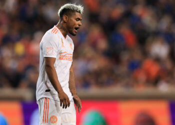 Sep 18, 2019; Cincinnati, OH, USA; Atlanta United FC forward Josef Martinez (7) reacts against FC Cincinnati in the first half at Nippert Stadium. Mandatory Credit: Aaron Doster-USA TODAY Sports