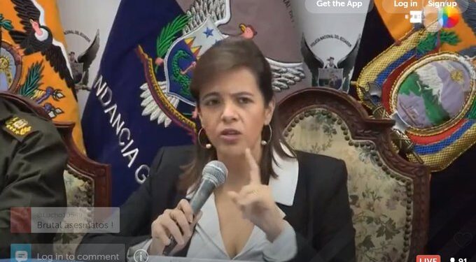 Ministra de Gobierno Ecuador. María Paula Romo. Foto Captura video.