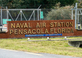 PENSACOLA, FLORIDA - DECEMBER 06: A general view of the atmosphere at the Pensacola Naval Air Station following a shooting on December 06, 2019 in Pensacola, Florida. The second shooting on a U.S. Naval Base in a week has left three dead plus the suspect and seven people wounded.   Josh Brasted/Getty Images/AFP