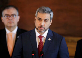 Paraguay's President Mario Abdo addresses the audience as he announces that his government was cutting diplomatic ties with Venezuela and was immediately withdrawing his country's diplomats from Caracas, in Asuncion, Paraguay, January 10, 2019. REUTERS/Jorge Adorno