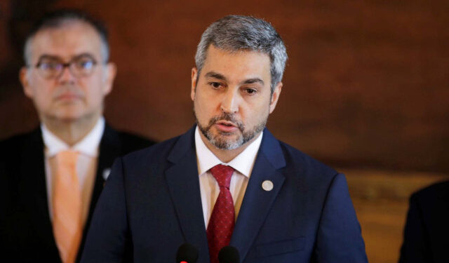 Paraguay's President Mario Abdo addresses the audience as he announces that his government was cutting diplomatic ties with Venezuela and was immediately withdrawing his country's diplomats from Caracas, in Asuncion, Paraguay, January 10, 2019. REUTERS/Jorge Adorno