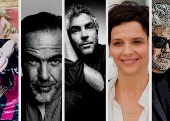 Pedro Almodóvar, Alejandro González Iñárritu y Alfonso Cuarón, Madonna y Juliette Binoche. Foto collage.