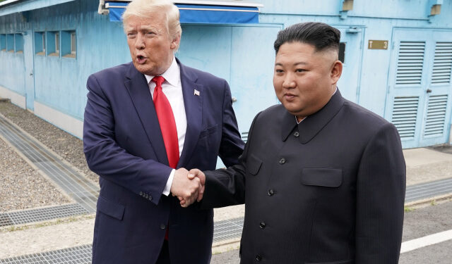 U.S. President Donald Trump meets with North Korean leader Kim Jong Un at the demilitarized zone separating the two Koreas, in Panmunjom, South Korea, June 30, 2019. REUTERS/Kevin Lamarque