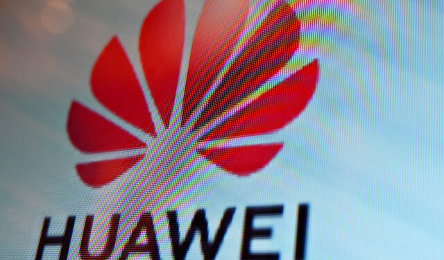 A Huawei logo is seen on a screen during the Mobile World Congress (MWC 2019) introducing next-generation technology at the Shanghai New International Expo Centre (SNIEC) in Shanghai on June 26, 2019. (Photo by Hector RETAMAL / AFP)