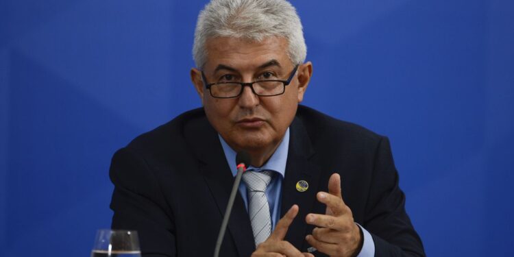 O ministro da Ciência, Tecnologia, Inovações e Comunicações, Marcos Pontes, participa de coletiva de imprensa no Palácio do Planalto