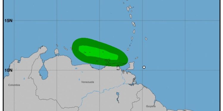 Tormenta Gonzalo, ahora como depresión tropical. Foto @NCH_Atlantic.