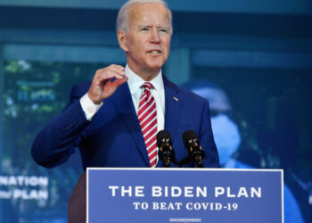 Democratic presidential nominee and former Vice President Joe Biden delivers remarks on Covid-19 at The Queen theater on October 23, 2020 in Wilmington, Delaware. (Photo by Angela Weiss / AFP)