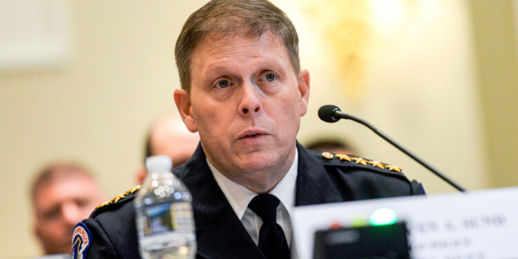 UNITED STATES - JULY 16: Steven A. Sund, chief of police of the U.S. Capitol Police, testifies in the House Administration Committee hearing on 'Oversight of the United States Capitol Police' on Capitol Hill on Tuesday July 16, 2019. (Photo by Caroline Brehman/CQ Roll Call via AP Images)