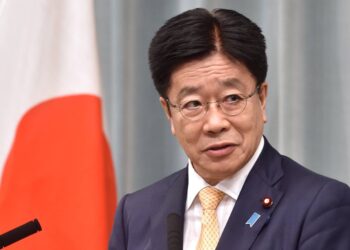 Japan's newly appointed Chief Cabinet Secretary Katsunobu Kato speaks as he announces a list of cabinet members during a press conference at the prime minister's office in Tokyo on September 16, 2020. - Yoshihide Suga became Japan's new prime minister earlier on September 16, with the former chief cabinet secretary expected to stick closely to policies championed by Shinzo Abe during his record-breaking tenure. (Photo by Kazuhiro NOGI / AFP)