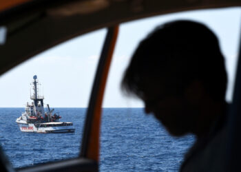 Spanish migrant rescue ship Open Arms is seen close to the Italian shore in Lampedusa, Italy August 20, 2019. REUTERS/Guglielmo Mangiapane