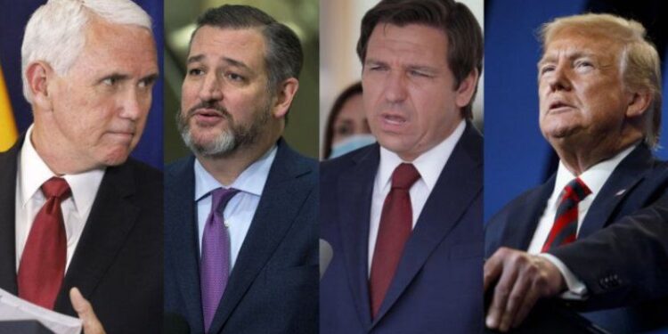 Mike Pence, Ron DeSantis, Ted Cruz y Donald Trump. Foto collage.