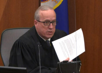 Hennepin County District Judge Peter Cahill gives instructions to the jury before closing arguments commence during the trial of former Minneapolis police officer Derek Chauvin for second-degree murder, third-degree murder and second-degree manslaughter in the death of George Floyd in Minneapolis, Minnesota, U.S. April 19, 2021 in a still image from video.  Pool via REUTERS