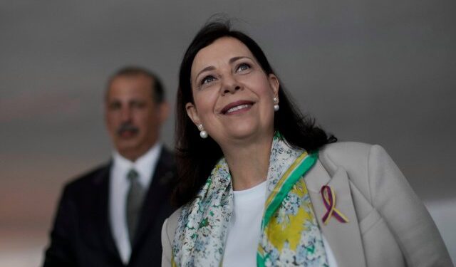 Venezuelan opposition representative Maria Teresa Belandria, who was received as her country's official ambassador to Brazil, attends a news conference in Brasilia, Brazil February 11, 2019. REUTERS/Ueslei Marcelino