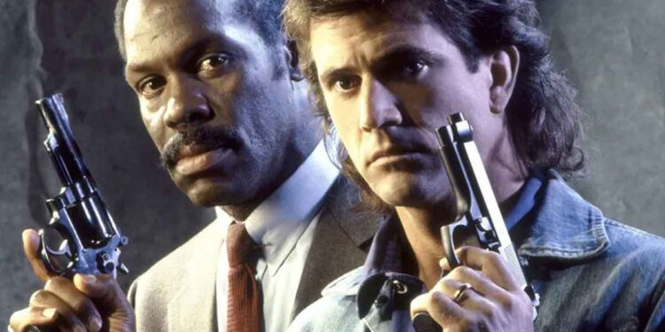 Mel Gibson & Danny Glover. 'Lethal Weapon'. Foto de archivo.