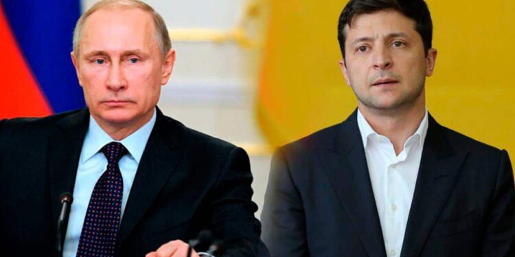 Presidente de Rusia, Vladimir Putin y Volodomyr Zelensky, Presidente de Ucrania. Foto collage.