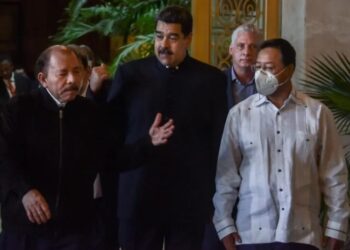 Daniel Ortega (Nicaragua), Nicolás Maduro (Venezuela), Luis Arce (Bolivia) y Miguel Díaz-Canel (Cuba). Foto agencias.