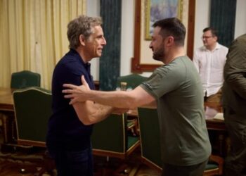 Ben Stiller y el presidente de Ucrania Volodomyr Zelensky. Foto agencias.