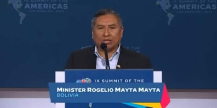 El canciller de Bolivia, Rogelio Mayta, Cumbre de las Américas. Foto captura de video.