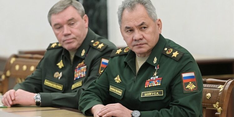 Russian Defence Minister Sergei Shoigu and Chief of the General Staff of Russian Armed Forces Valery Gerasimov attend a meeting with Russian President Vladimir Putin in Moscow, Russia February 27, 2022. Sputnik/Aleksey Nikolskyi/Kremlin via REUTERS ATTENTION EDITORS - THIS IMAGE WAS PROVIDED BY A THIRD PARTY.