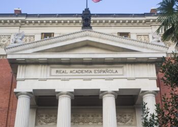 Royal Spanish Academy or RAE, institution with a mission to ensure the stability of the Spanish language. Front facade building, Madrid, Spain