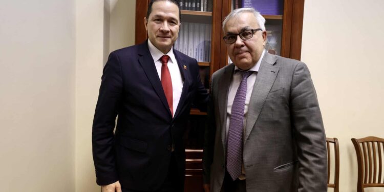 Canciller de Maduro Carlos Faría, y el vicecanciller de la Federación de Rusia, Serguei Vasilievich Vershinin. Foto MPPRE.gov.ve.