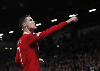 Soccer Football - Europa League - Group E - Manchester United v Sheriff Tiraspol - Old Trafford, Manchester, Britain - October 27, 2022 Manchester United's Cristiano Ronaldo celebrates scoring their third goal REUTERS/Craig Brough