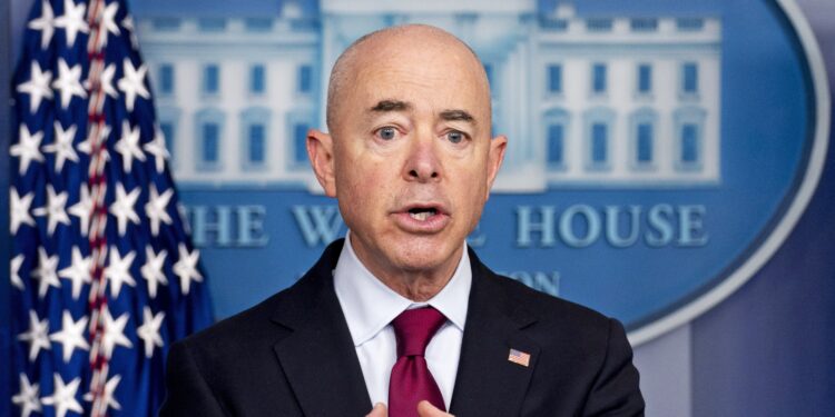 Homeland Security Secretary Alejandro Mayorkas speaks during a press briefing at the White House, Monday, March 1, 2021, in Washington. (AP Photo/Andrew Harnik)