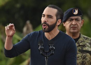 (FILES) El Salvador's President Nayib Bukele speaks before some 14,000 soldiers gathered in a field near a military barracks on the outskirts of the town of San Juan Opico, 35 km west of San Salvador, on November 23, 2022. Controversial El Salvador President Nayib Bukele claimed on May 11, 2023, that the Central American country known for its sky-high levels of violence has not recorded any murders in the last year. Just over a year ago, Bukele declared a "war" on organized criminal gangs and declared a state of emergency that allowed police to round up more than 68,000 suspected gang members without a warrant. (Photo by Marvin RECINOS / AFP)