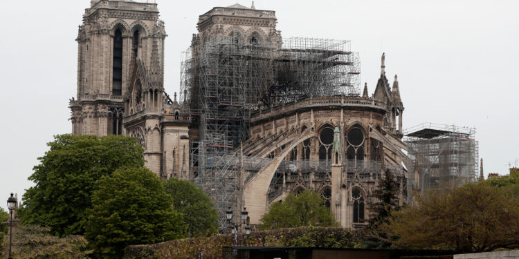 View of the Notre-Dame Cathedral in Paris, France, April 16, 2019. A massive fire consumed the cathedral on Monday, gutting its roof and stunning France and the world.  REUTERS/Benoit Tessier