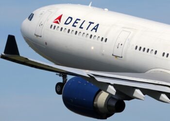 Amsterdam, Netherlands - April 21, 2015: A Delta Air Lines Airbus A330-300 with the registration N808NW takes off from Amsterdam Airport (AMS) in the Netherlands. Delta is one out of the three major American legacy carriers with its headquarters in Atlanta.