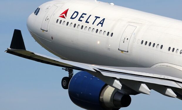 Amsterdam, Netherlands - April 21, 2015: A Delta Air Lines Airbus A330-300 with the registration N808NW takes off from Amsterdam Airport (AMS) in the Netherlands. Delta is one out of the three major American legacy carriers with its headquarters in Atlanta.