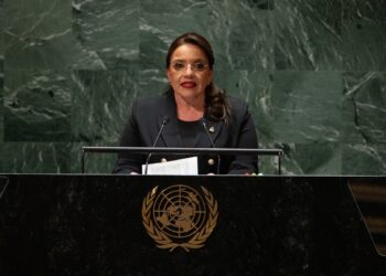 New York (United States), 20/09/2023.- President of Honduras Iris Xiomara Castro Sarmiento speaks during the 78th session of the United Nations General Assembly at United Nations Headquarters in New York, New York, USA, 20 September 2023. (Nueva York) EFE/EPA/ADAM GRAY