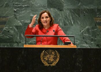 Peruvian President Dina Boluarte addresses the 78th United Nations General Assembly at UN headquarters in New York City on September 19, 2023. (Photo by ANGELA WEISS / AFP)