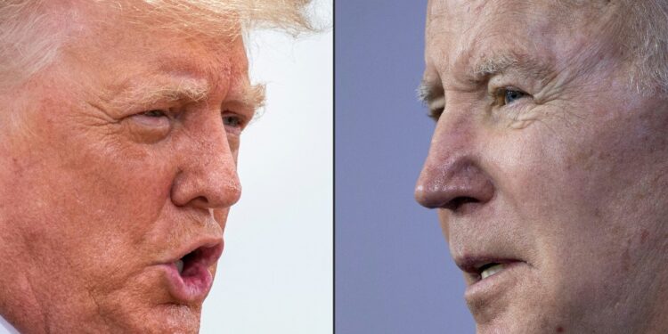 (COMBO) This combination of file pictures created on February 16, 2022 shows former US President Donald Trump during a visit to the border wall near Pharr, Texas on June 30, 2021 and US President Joe Biden during a visit to Germanna Community College in Culpeper, Virginia, on February 10, 2022. Biden condemned Trump on October 12, 2023, for describing Hezbollah as "very smart" even as the Lebanese militant group exchanges fire with Israel following the Hamas attack on the US ally. During a campaign speech in Florida, Trump also falsely accused the Biden administration of bankrolling the Hamas assault as a result of a prisoner exchange deal with Iran, which has historically funded Hamas and Hezbollah. (Photo by Sergio FLORES and Brendan Smialowski / AFP)