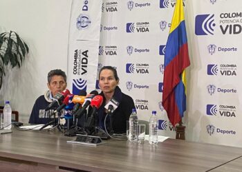 La ministra, Astrid Bibiana Rodríguez, en la rueda de prensa Juegos Panamericanos y Parapanamericanos 2027.