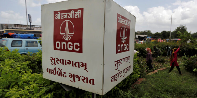 FILE PHOTO: The logo of Oil and Natural Gas Corp's (ONGC) is pictured along a roadside in Ahmedabad, India, September 6, 2016.  REUTERS/Amit Dave/File photo