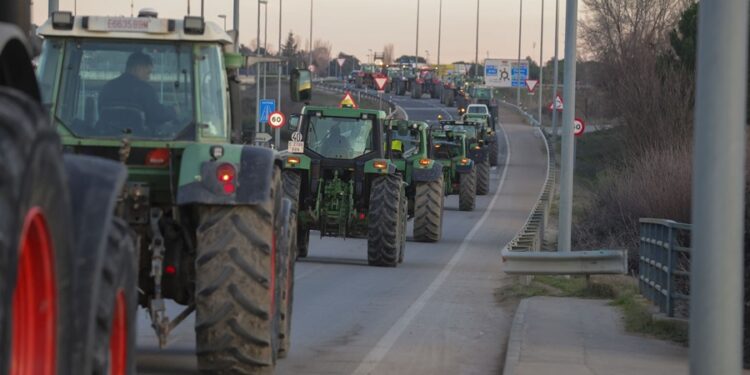 SALAMANCA, 02/02/2024.- Los agricultores y ganaderos de Salamanca han cesado las protestas durante la jornada de este viernes, en un día en el que llegaron a cortar la A-50 a la altura de Santa Marta, durante media hora y de forma intermitente. EFE/ J.M. García