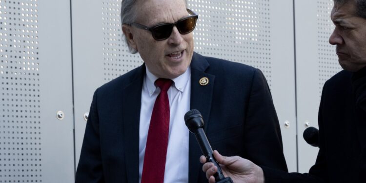 Washington (United States), 21/02/2024.- Republican Representative of Arizona Andy Biggs (L) arrives to attend a closed door interview with James Biden (not pictured), brother of US President Joe Biden; as part of the Republican-led House of Representatives impeachment inquiry at the O'Neill House Office Building in Washington, DC, USA, 21 February 2024. James Biden is the first member of the president's family to testify in the probe, withÊJoe Biden's son Hunter Biden due to speak to investigators next week. EFE/EPA/MICHAEL REYNOLDS