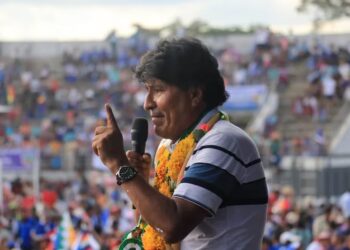 El expresidente de Bolivia (2006-2019) Evo Morales en su acto por los 29 años del gobernante MAS, el 30 de marzo de 2024 en Yapacaní (EFE)