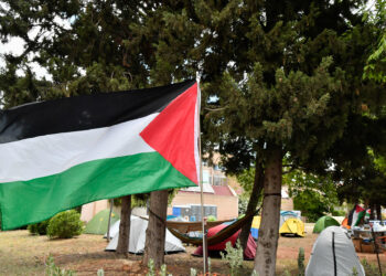 PALMA DE MALLORCA, 22/05/2024.- Alumnos de la UIB siguen acampados en solidaridad con Palestina este miércoles, en la universidad situada en Palma de Mallorca. EFE/ Miquel A. Borràs