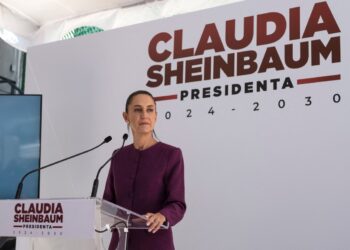 Mexico's President-elect Claudia Sheinbaum speaks during a press conference after a private meeting with a US delegation in Mexico City on June 11, 2024. (Photo by Yuri CORTEZ / AFP)
