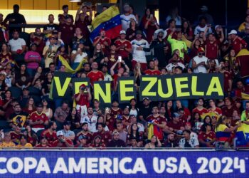 Arlington (United States), 06/07/2024.- Venezuela fans react during the first half of the CONMEBOL Copa America 2024 Quarter-finals match between Venezuela and Canada, in Arlington, Texas, USA, 05 July 2024. EFE/EPA/KEVIN JAIRAJ