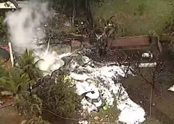 Captura de video de TV Globo al avión estrellado de Voepass en Vinhedo, Sao Paulo. (Foto Captura de video)