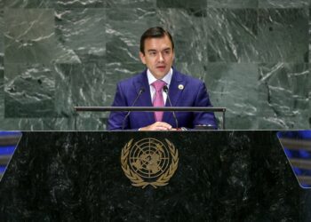 New York (United States), 23/09/2024.- Ecuadorian President Daniel Noboa speaks during the Summit of the Future being held in advance of the general debate of the 79th session of the United Nations General Assembly at United Nations Headquarters in New York, New York, USA, 23 September 2024. The general debate of the UN General Assembly starts on 24 September 2024. (Nueva York) EFE/EPA/SARAH YENESEL