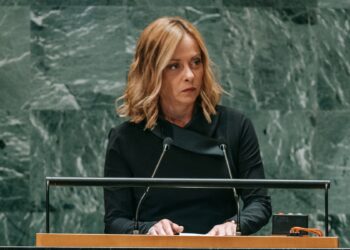 New York (United States), 24/09/2024.- Italian President of the Council of Ministers Giorgia Meloni speaks during the General Debate of the 79th United Nations General Assembly session at United Nations Headquarters in New York, New York, USA, 24 September 2024. The annual high-level General Debate gathers world leaders from 24 to 28 September and 30 September under the theme, 'Leaving no one behind acting together for the advancement of peace, sustainable development, and human dignity for present and future generations.' (Nueva York) EFE/EPA/OLGA FEDOROVA