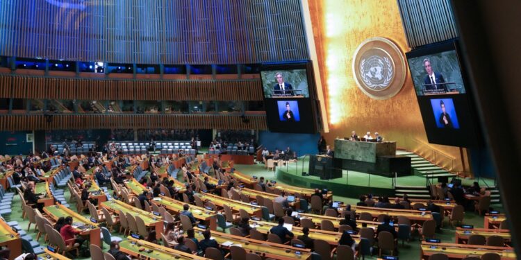 US Secretary of State Antony Blinken speaks during "Summit of the Future" on the sidelines of the UN General Assembly at the United Nations Headquarters in New York, September 23, 2024. (Photo by Bryan R. SMITH / POOL / AFP)