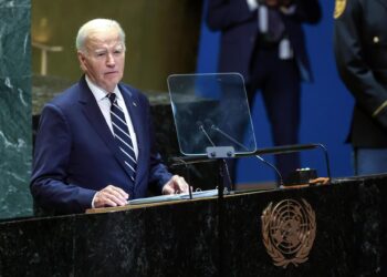 New York (United States), 24/09/2024.- US President Joe Biden speaks during the General Debate of the 79th session of the United Nations General Assembly at United Nations Headquarters in New York, New York, USA, 24 September 2024. The annual high-level General Debate gathers world leaders from 24 to 28 September, and 30 September under the theme, 'Leaving no one behind: acting together for the advancement of peace, sustainable development and human dignity for present and future generations'. (Nueva York) EFE/EPA/SARAH YENESEL