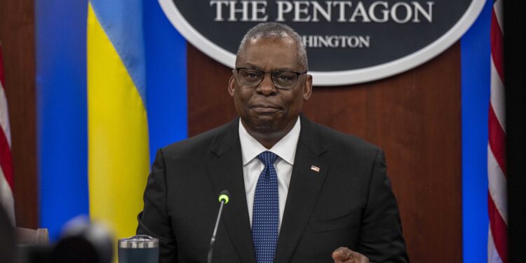 Secretary of Defense Lloyd J. Austin III speaks during a Ukrainian Defense Contact Group meeting at the Pentagon, Washington, D.C. Nov. 22, 2023. (DoD photo by U.S. Air Force Senior Airman Cesar J. Navarro)