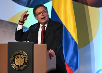 Colombian President Gustavo Petro speaks during the opening of the First Global Ministerial Conference on Ending Violence Against Children in Bogota on November 7, 2024. (Photo by Raul ARBOLEDA / AFP)